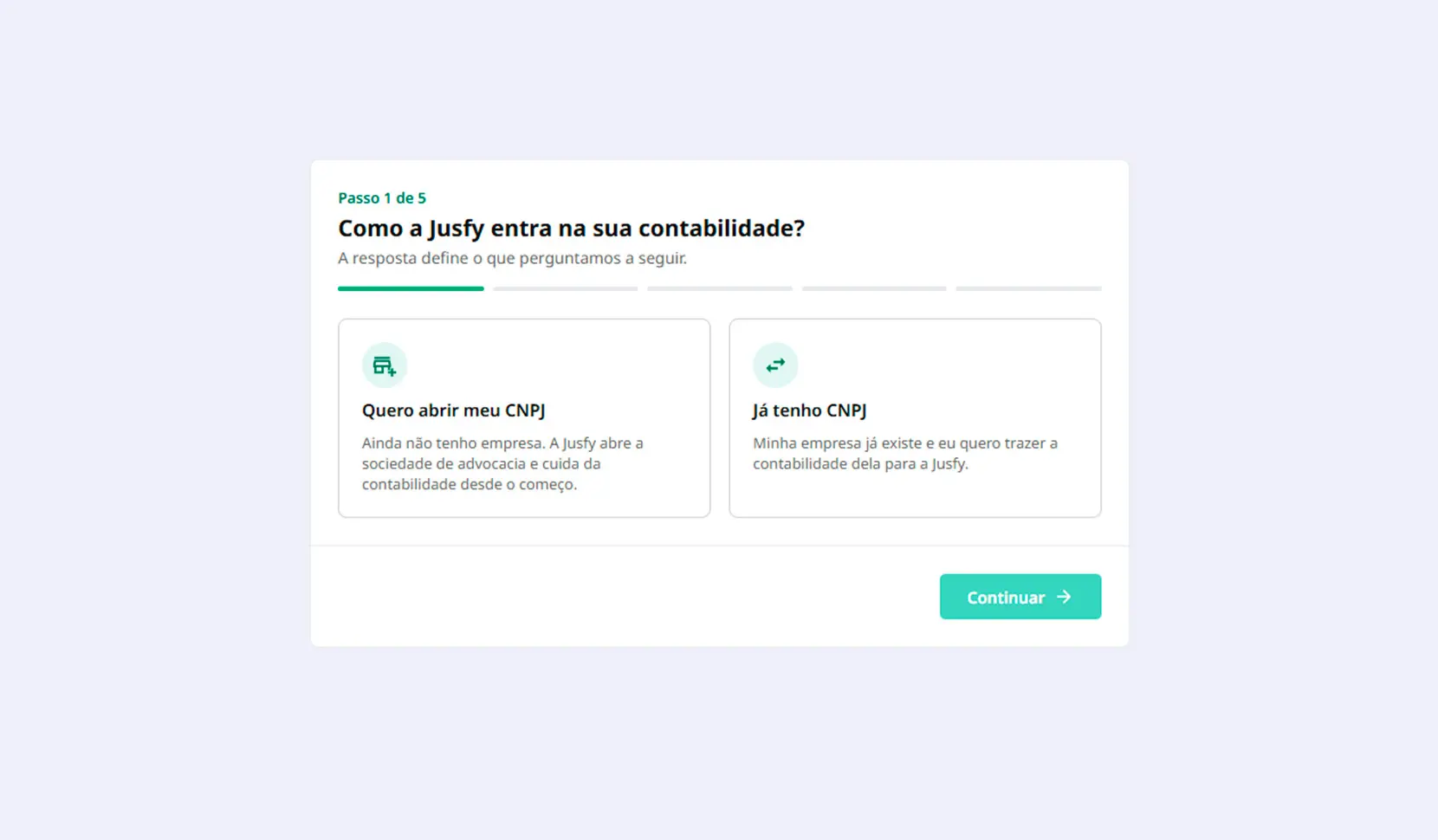 Início do cadastro na Jusfy